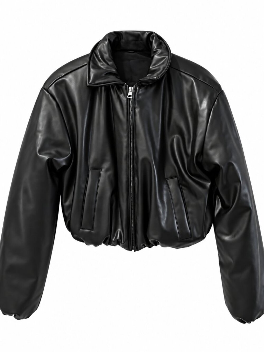 Alo Yoga Faux Leather Bomber Jacket Black Size XS Cropped Puffer Zip Jacket - Picture 3 of 5